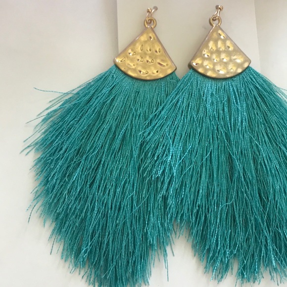 Turquoise Fringe Drop Dangle Earrings - Picture 2 of 5